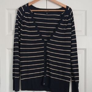 Banana Republic Navy and Metallic Striped Cardigan, Medium